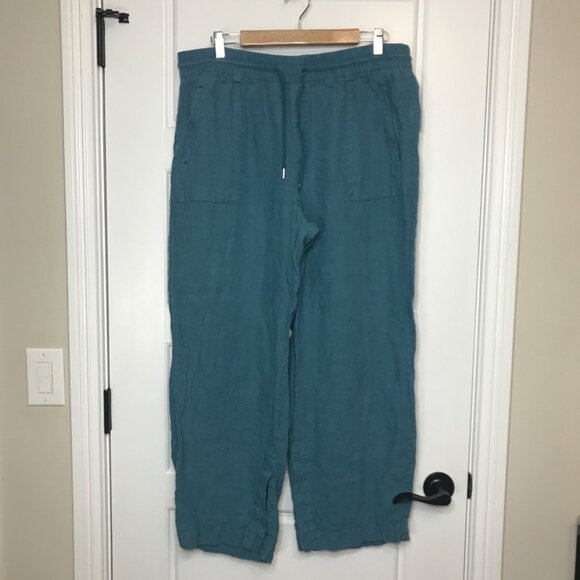 Athleta Retreat Linen Mid-Rise Wide Leg Pants Women's Plus Size 16 Split Hems - Picture 2 of 14